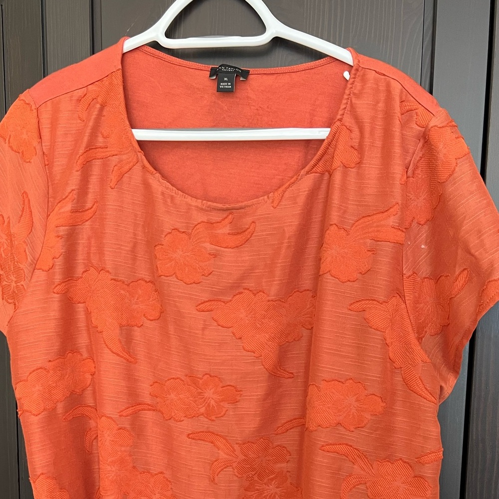 Ann Taylor Vibrant Orange Textured Blouse